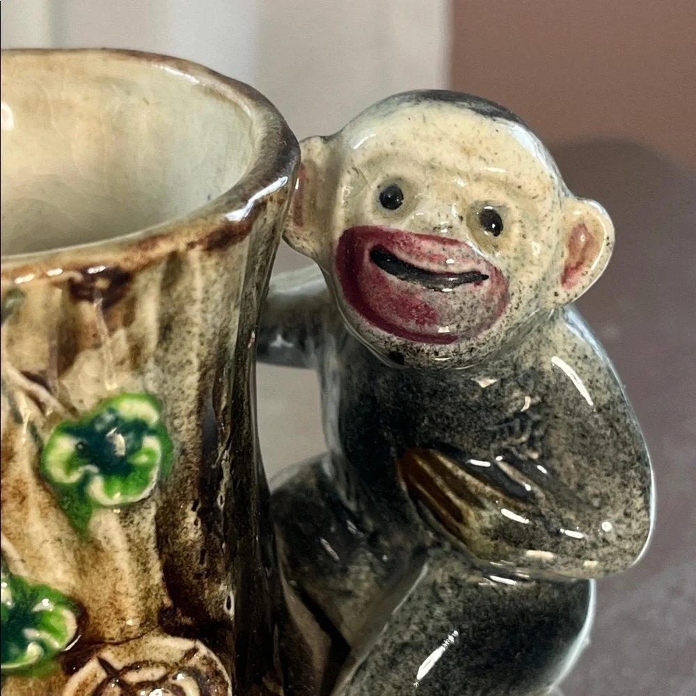 Ceramic Monkey Posy Vase Made in Japan Hand Painted Collectible Cottagecore Vtg - Picture 7 of 8